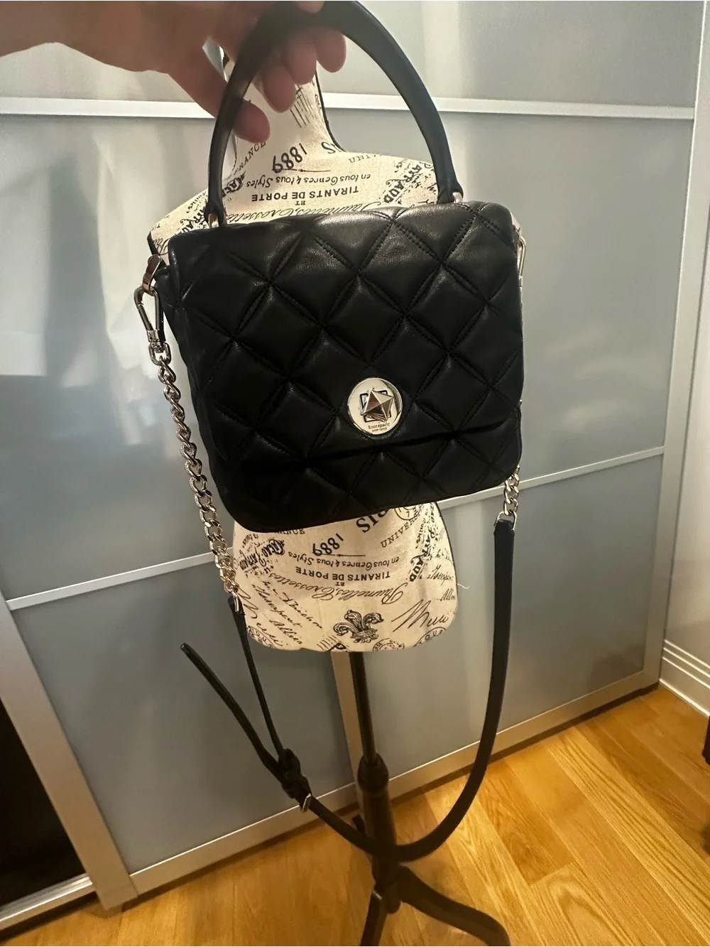 kate spade Black Quilted Top-Handle Mini Bag with Chain Strap